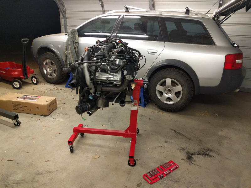 The cheap ass Harbor Freight stand holds! Also, this shot makes the Allroad look weirdly short...